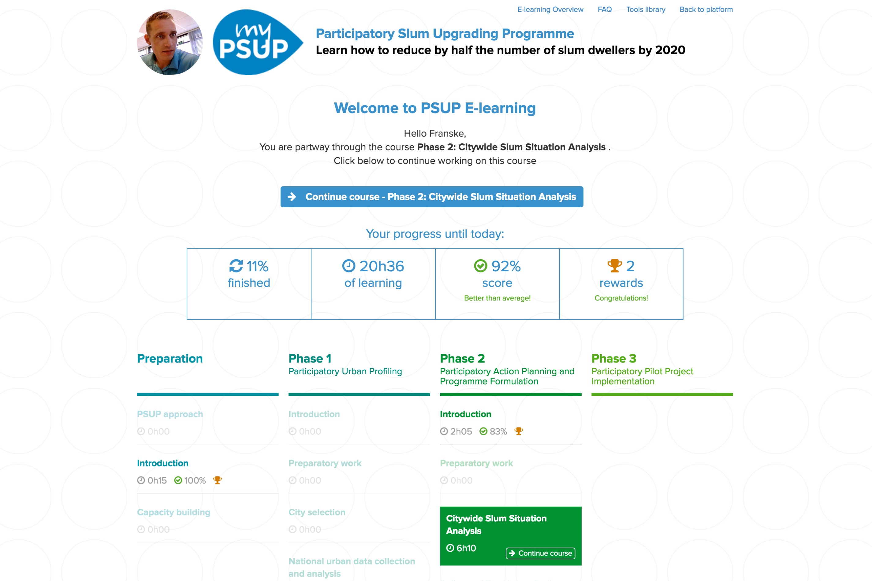 MyPSUP E-Learning overview screen.